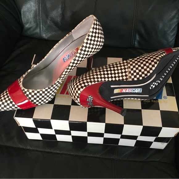 Nascar Women\'s Red and Checkered Heels